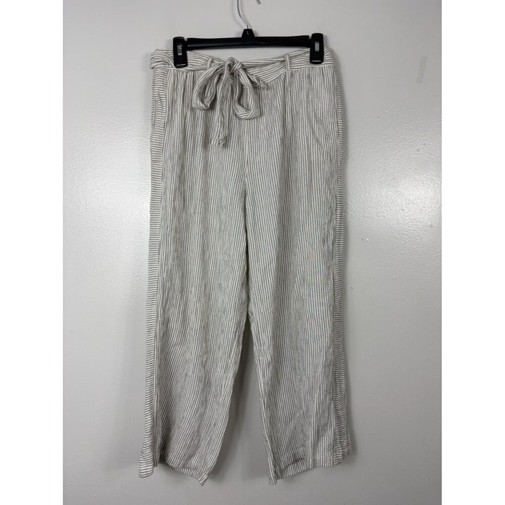 Fat Face White & Black Striped pull on tie waist cropped pants sz 8